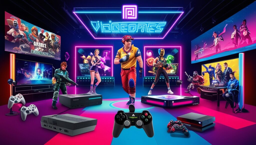 Videogames e Moda: Uma imagem que mostre uma passarela de moda futurista, com modelos vestindo roupas inspiradas em personagens de videogames famosos, como trajes de cyberpunk e armaduras de fantasia. No fundo, telas gigantes exibem gráficos de jogos populares, criando uma fusão entre a moda e o mundo dos games.